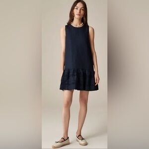 J. Crew Navy Maxine Ruffle Trim Dress in Linen